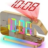 SZELAM Projection Alarm Clock,7.4" LED Mirror Digital Clocks Large Display,with 180° Rotatable Projector,RGB Night Light,USB C Port,Auto Dimmer, Loud Desk Clock for Heavy Sleeper Bedroom - Gold