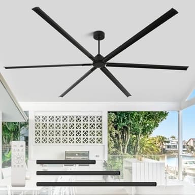 120 Inch Large Ceiling Fan, HVLS Commercial Fan with DC Reversible Motor, 6-Speed Industrial Fans Heavy Duty, Aluminum Blades, Timer, 10/20/40 Inch Downrods for Shop/Gym/Warehouse/Barn (120 inch)