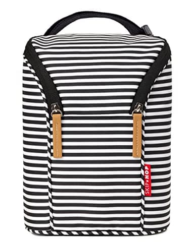 Skip Hop Insulated Breastmilk Cooler And Double Baby Bottle Bag, Black & White Stripe