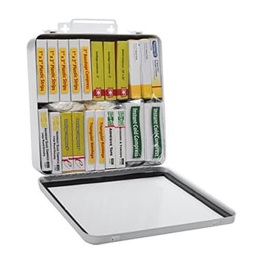 MFASCO Swimming Pool First Aid Kit - Meets Michigan and Other State Standards - Comprehensive and State-Compliant Supplies - Heavy-Duty Metal Case - Weatherproof Design - 9.5 x 9.5 x 2 3/8 inches