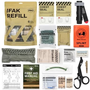 RHINO RESCUE IFAK Refill Kit 17Pcs with CAT Gen-7 Tourniquet, Emergency Tactical First Aid Kit Medical Supplies, IFAK Trauma Kit Combat Pack for Trauma Wound Care, Gunshot, Car & Camping(Brown)