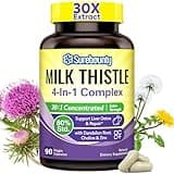 Surebounty 4-in-1 Milk Thistle Complex, 9000 mg Strength, 30X Concentrated Seed Extract, with Dandelion, Choline, Zinc, Fatty Liver Supplements, Liver Support, Non-GMO, 90 Veggie Caps, 3 Month Supply