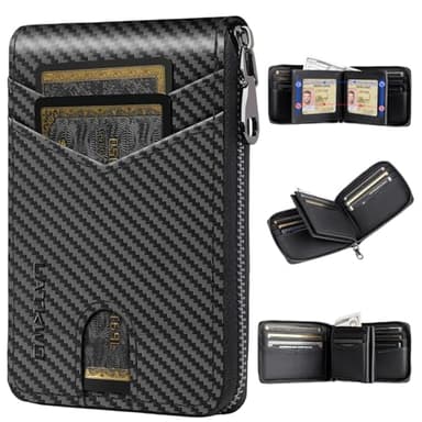 LATKWO Men’s RFID Blocking Zipper Wallet with 2 ID Windows - Large Capacity Design, 13 Credit Card Slots | Durable Men’s Accessories Gift for Travel, Business, Everyday Carry (Black)