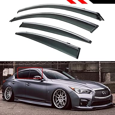 JDM VIP Style Smoke Tinted Window Visor Rain Guard W/Clips & Chrome Trim Compatible for 2014-2024 Infiniti Q50 All Models