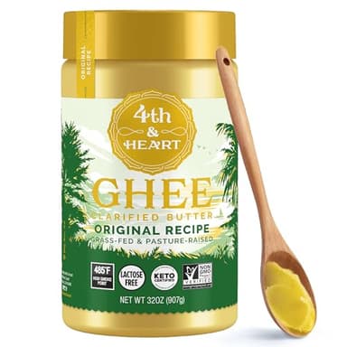 4th & Heart Original Grass-Fed Ghee, Clarified Butter, 100% Butter Fat, Pasture-Raised, Lactose & Casein Free, High Smoke Point Cooking Oil, Keto & Paleo Friendly, 32 oz