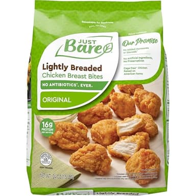 Just Bare® Chicken Lightly Breaded Breast Bites| Fully Cooked | 16 G Protein Frozen | 1.50 LB, 24 Ounce