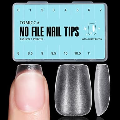 TOMICCA Extra Short Coffin Nail Tips, 15 Sizes 450Pcs Full Cover Gel Nail Tips for Extension Manicure, Acrylic Pre-shaped Double-sided Matte Fake Nails Christmas Nails with Box