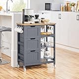 Yaheetech Kitchen Island Cart on Wheels with Storage, Rolling Bar Cart with Solid Wood Top and 3 Drawers, 3 Removable Shelves, Serving Utility Carts for Dining Room/Small Kitchen, Dark Gray