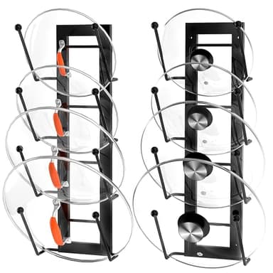 8 Layers of Adjustable Pot Lid Organizer Rack for Cabinet Door/Wall，2Pack Lid Organizer Pots and Pans Holder for Kitchen Storage with No Drilling Adhesive 5.7 W“(Black)