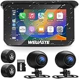 Weuaste Portable Wireless Apple Carplay for Motorcycle, 1080P Dual Motorcycle Camera (IMX307 chip), Motorbike Dash Cam, Motorbike TPMS, 5" IPS Waterproof Touch Screen, 128 GB TF Card, Support Siri
