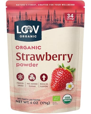 LOOV Organic Freeze Dried Strawberry Powder - 29-Day Supply, 6 Oz, Good for Smoothie, Baking & Seasoning, Freeze-Dried & Processed in Certified Facilities, No Added Sugar