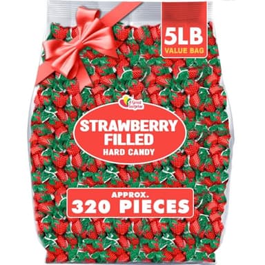 A Great Surprise Strawberry Hard Candy – 5 lb Bulk – Strawberry Bon Bons Filled Hard Candies – Red Candy for Parties, Candy Bowls & Party Favors