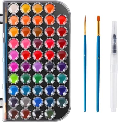 Watercolor Paint, 48 Colors Washable Watercolor Paint Set with a Brush a Refillable Water Brush Pen and Palette, Non-toxic Water Color Paints Sets for Kids Adults Artists Children Students Beginner
