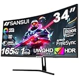 SANSUI 34-Inch Curved Gaming Monitor UWQHD 3440 x 1440 165Hz Curved 1500R - PIP/PBP, 1ms(MPRT), HDR, 300nits, sRGB 125%, DCI-P3 95%,FreeSync,HDMI x2,DP1.4 x2 (ES-G34C5 DP Cable Included)