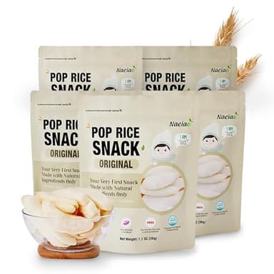 Naeiae Pop Organic Snack, Rice Puffs Teething Snack for Babies & Toddlers (100% Korean Rice, Naturally Gluten-Free, No Oil) Wholesome Baby Teether Food, Nutritious Finger Snacks for 6 Months to 2 Years, 5-Pack