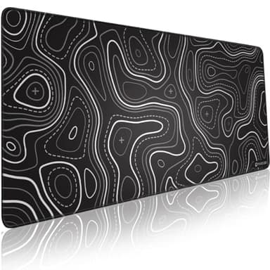 Pixiecube Minimalist Topographic Map Mouse Pad - Contour Extended Large Stitch Edge Mousepad. Black & White Non-Slip XXL Gaming Desk Mat