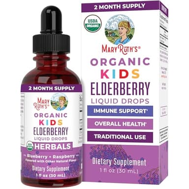 MaryRuth Organics USDA Organic Elderberry Liquid Drops for Kids | Vegan Elderberry Extract Organic Glycerin | Immune Support Supplement | Overall Health | Formulated for Ages 4-13 | 1oz