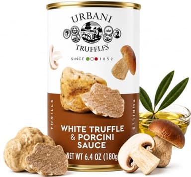 Urbani Truffles Porcini & White Truffles Sauce 180g (6.4oz) - Italian Gourmet Sauce for Pasta, Risotto, and Meats, All-Natural & Ready to Use, No Artificial Ingredients