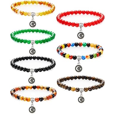 Jadive 7 Pcs Islamic Tasbih Prayer Beads Muslim Bracelets 33 Bead 6mm Round Bead Misbaha and Tasbih Bracelet Muslim Rosary Jewelry for Women Islam Gifts Religion Eid Ramadan Gift