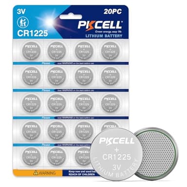 PKCELL CR1225 3V Lithium Battery CR 1225 3V Button Batteries for Thermometer 5-Year Shelf Life (20 Count)