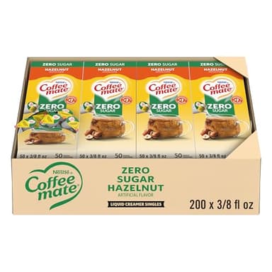 Nestle Coffee mate Coffee Creamer, Zero Sugar Hazelnut, Liquid Creamer Singles, Non Dairy, No Refrigeration, 0.375 fl oz Tubs (Pack of 200)