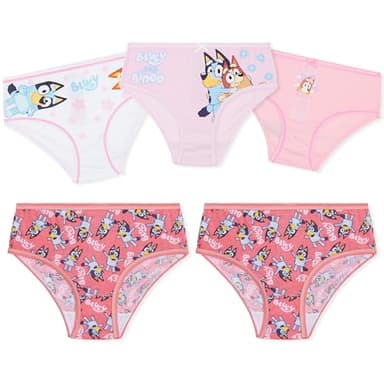 Bluey Girls Underwear, Comfy Breathable Cotton Panties for Kids - Pack of 5 (5-6 Years, Pink/White)
