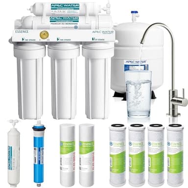 APEC Water Systems ROES-50 Essence Series Top Tier 5-Stage WQA Certified Ultra Safe Reverse Osmosis Drinking Water Filter System with Extra High Capacity Pre-Filter Set Stage 1-3