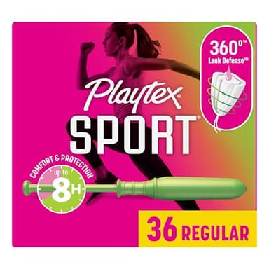 Playtex Sport Tampons Regular Absorbency, Fragrance-Free - 36ct | Regular Tampons for Women, Feminine Care, Playtex Tampon with 360 Leak Defense