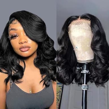 UVVUVV Wear and Go Glueless Wigs Pre Plucked Pre Cut 4x4 Body Wave Bob Wig Human Hair wigs for black women Short Bob Wig Human Hair 180 dentisty natrual color 14inch