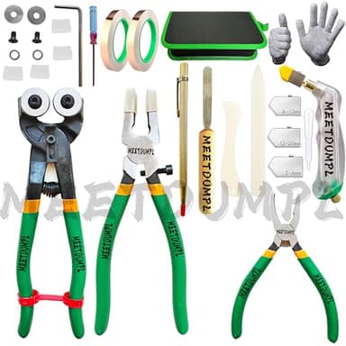 Stained Glass Kit，Stained Glass Supplies，Glass Cutters Tools,Heavy Duty Glass Running Pliers，Wheeled Glass Nippers，Breaker Grozer Pliers，Glass Cutter，for Stained Glass,Mosaics,Fusing,Breaking (7)