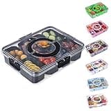 KEYVOZ Snackle Box Container with Lid- Travel Charcuterie Box with Handle - Organizer for Candy, Fruit, Nuts, Veggies, Snacks, Beach Essentials, Portable Lunch Box (Black, Large)
