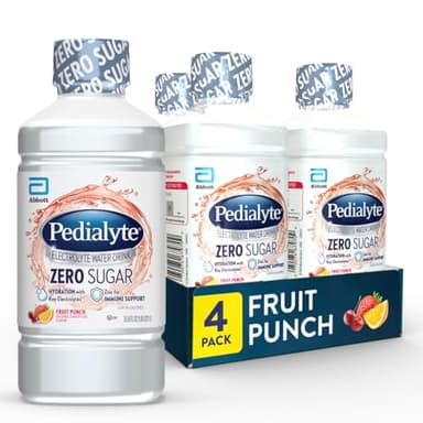 Pedialyte Electrolyte Water with Zero Sugar | Hydration with Key Electrolytes | Great Hydration Low in Calories | Fruit Punch, 1 Liter, Pack of 4