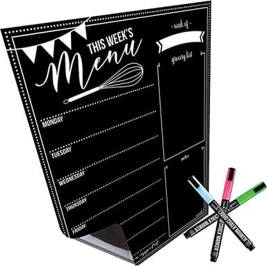 Cinch! 16x12-Inch Chalkboard Weekly Menu - Magnetic Meal Planner Board for Refrigerator - Reusable Black Menu Board with 3 Neon Liquid Chalk Markers - Weekly Food Planner for Kitchen Organization