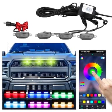 Led Front Grille Lights For 2004-2020 Ford F150,2017-2022 F250,2013-2018 Dodge Ram 1500 Raptor Style Aftermarket Grill Replacement Grills Lamps kit Accessories (RGB)