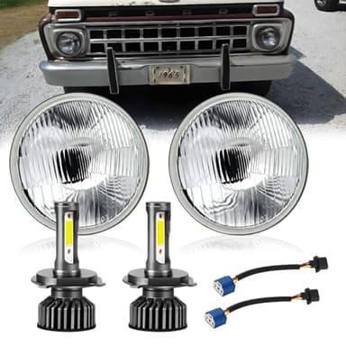 ZNEOEW 7 Inch led GLASS Headlight Round, ORIGINAL CLASSIC LOOK Conversion Chrome pair, Interchange: H6024 H6014