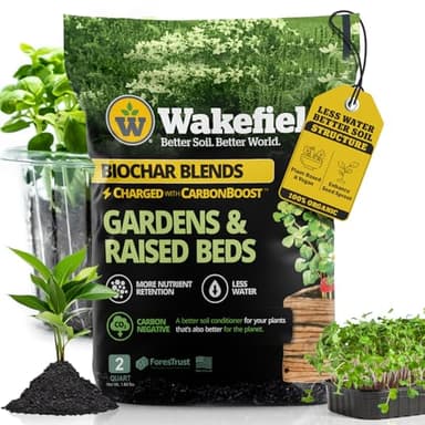 Wakefield Biochar Blend with CarbonBoost™ Technology – Enhanced Water & Nutrient Retention for Raised Bed Garden Soil - Ultimate Organic Potting Soil Mix for Vegetables, Gardens and Houseplants - 2qt