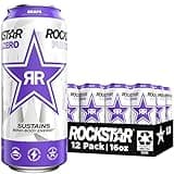 Rockstar Pure Zero Energy Drink, Grape, 0 Sugar, with Caffeine and Taurine, 16oz Cans (12 Pack) (Packaging May Vary)