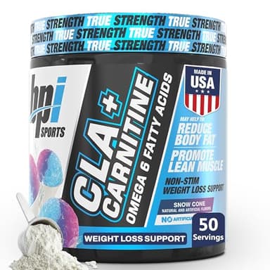 BPI Sports CLA+Carnitine – CLA L Carnitine & Linoleic Acid – L Carnitine Supplement for Weight Loss, Metabolism & Lean Muscle – Caffeine Free – Snow Cone – 50 Servings – 12.34 oz