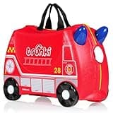 Trunki Ride-On Kids Suitcase | Tow-Along Toddler Luggage | Carry-On Cute Bag with Wheels | Kids Luggage and Airplane Travel Essentials: Frank Fire Truck Red