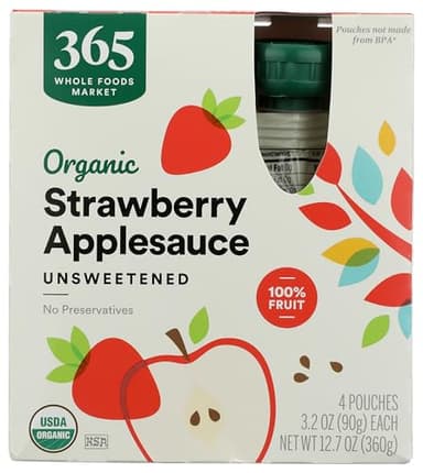 365 by Whole Foods Market, Organic Strawberry Applesauce Pouches, Unsweetened, 3.2 Ounce (Pack of 4)