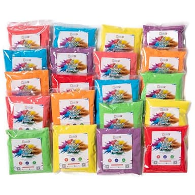 Kulture Khazana All Natural, Washable, Biodegradable, Holi Non-Toxic Color Powder 100gm Pack of 20, Perfect for Color Play