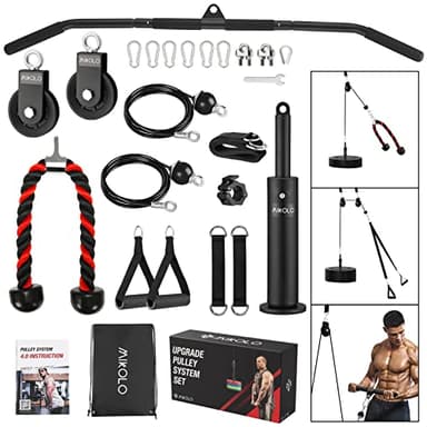 Mikolo Upgraded Weight Lift Pulley System - LAT Pulley Attachments with Adjustable Length Cable for Full Body Training, Home Gym Set