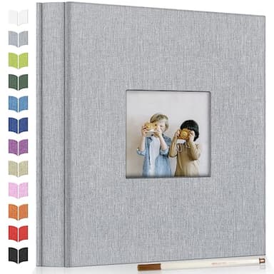Artfeel Photo Album Self Adhesive Scrapbook Album for 3x5 4x6 5x7 8x10 Pictures,40 Pages Linen Cover with Display Window DIY Photo Book,Ideal Gifts for Family Travel Wedding Baby