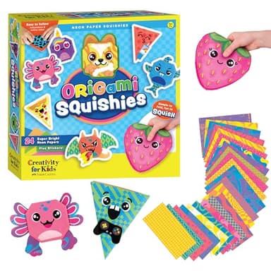 Creativity for Kids Origami Squishies Kit | Fold, Decorate & Squish 24 Bright Paper Creations | DIY Arts & Crafts for Kids to Build STEAM Skills & Creativity (Ages 7+)
