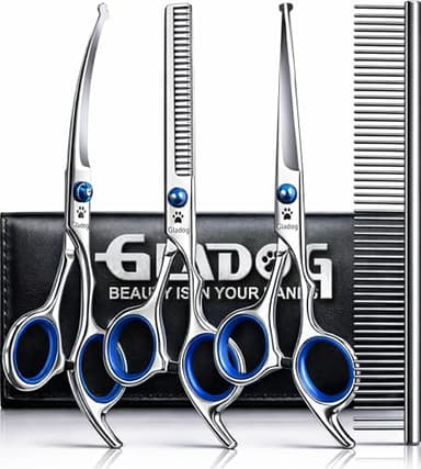 GLADOG Professional 5 in 1 Dog Grooming Scissors Set with Safety Round Tips, Sharp and Heavy-duty Pet Grooming Shears for Cats