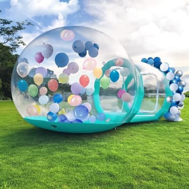 10FT Inflatable Bubble House Dome for Kids, Clear PVC Inflatable Bubble House Tent with Tunnel, Bubble Balloon House with Air Blower, 600W Air Pump for Party (Green-1, 10FT)