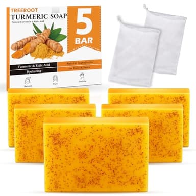 Treeroot 5 Pack Turmeric Soap, 80g Kojic Acid and Turmeric Soap Bar, Gently Clean the Face, Contains Retinol, Collagen, Vitamin C, Shea Butter, Used for Face & Body, SLS Free