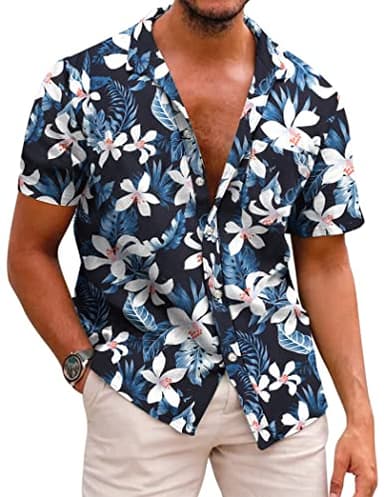 COOFANDY Mens Floral Hawaiian Shirts Tropical Button Up Aloha Shirts Beach Attire