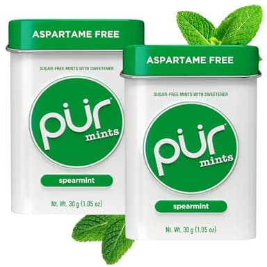 PUR Mints | Aspartame Free | Made with Xylitol | Sugar Free, Vegan, Gluten Free & Keto Friendly | Natural Spearmint Flavored Mints, 30 Pieces (Pack of 2)