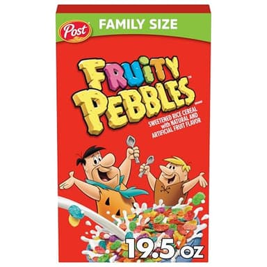Fruity PEBBLES Breakfast Cereal for Kids, Gluten Free, Made with Sweetened Puffed Rice, Family Size, 19.5 oz